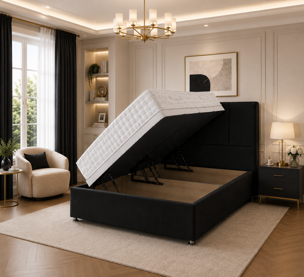 Quad Panel Ottoman Bed Plush Velvet