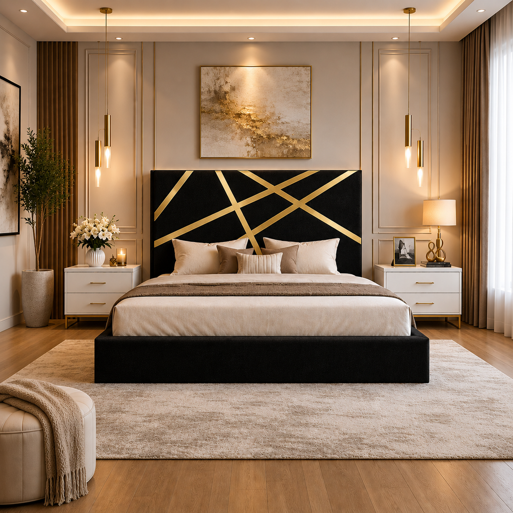 Somna Living Orion Luxury Upholstered Bed Frame with Designer Headboard