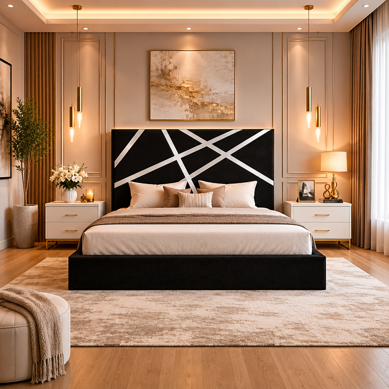 Somna Living Orion Luxury Upholstered Bed Frame with Designer Headboard