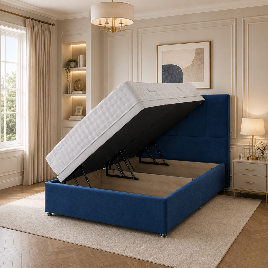 Quad Panel Ottoman Bed Plush Velvet