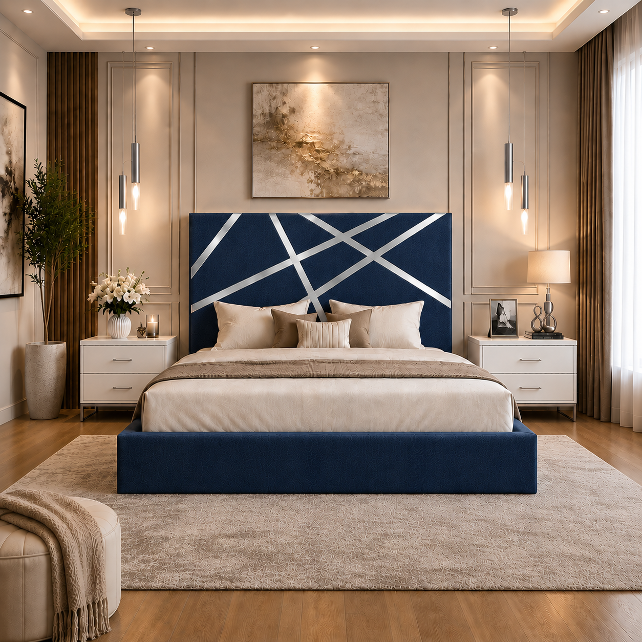 Somna Living Orion Luxury Upholstered Bed Frame with Designer Headboard