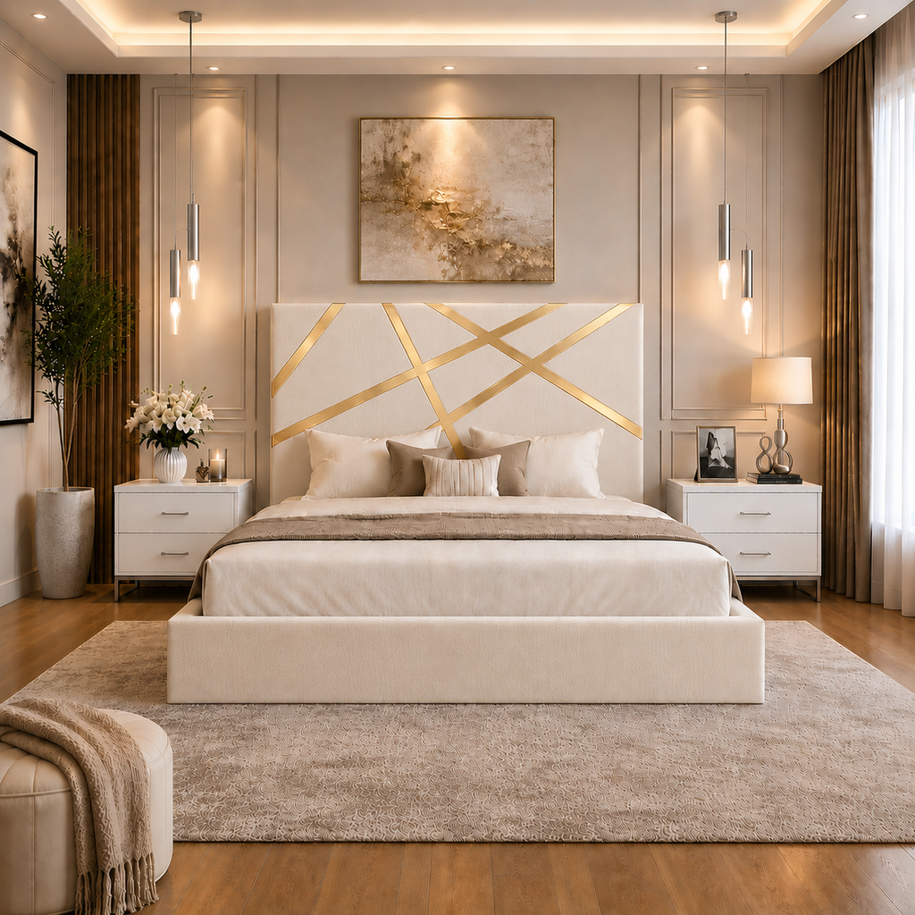 Somna Living Orion Luxury Upholstered Bed Frame with Designer Headboard
