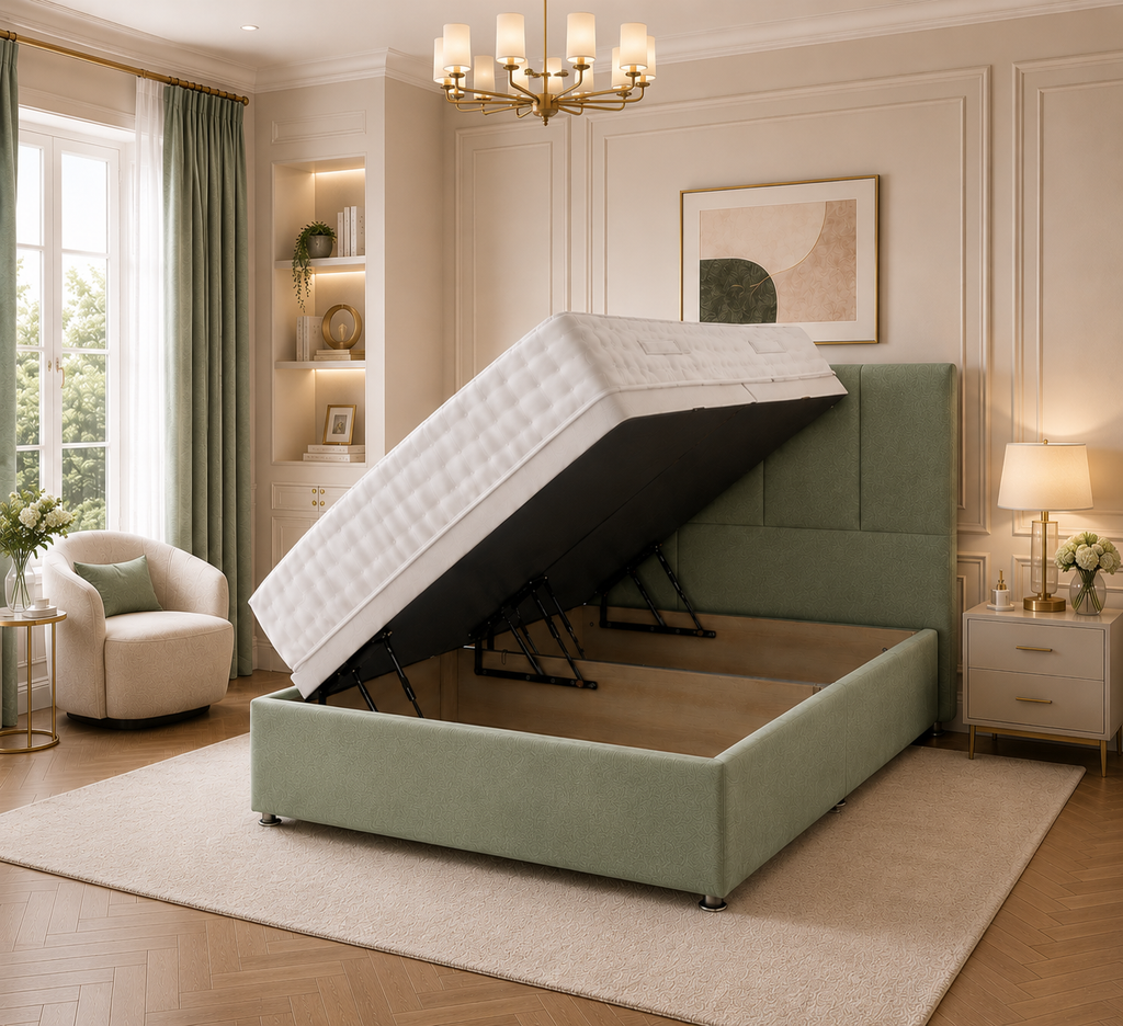 Quad Panel Ottoman Bed Plush Velvet