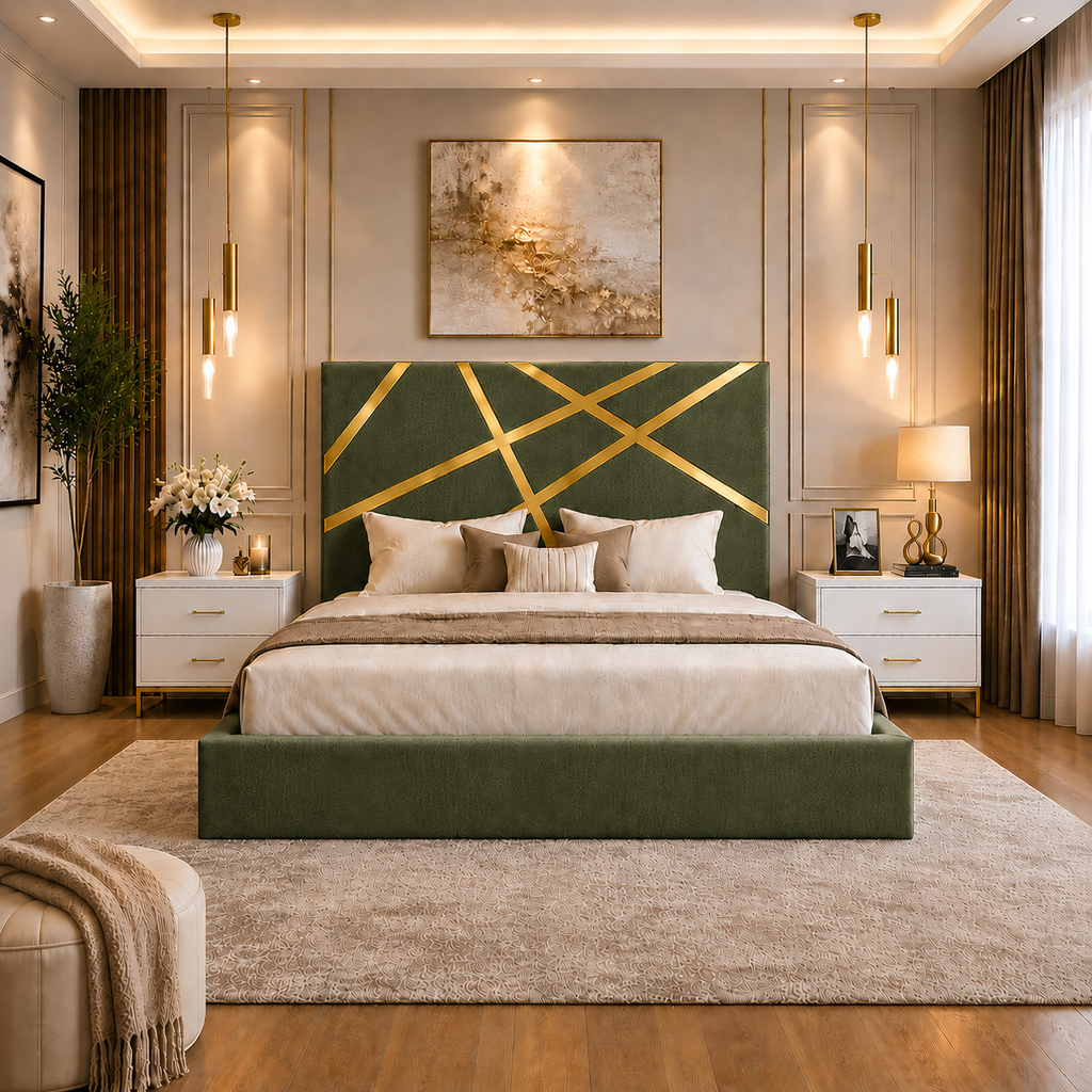 Somna Living Orion Luxury Upholstered Bed Frame with Designer Headboard
