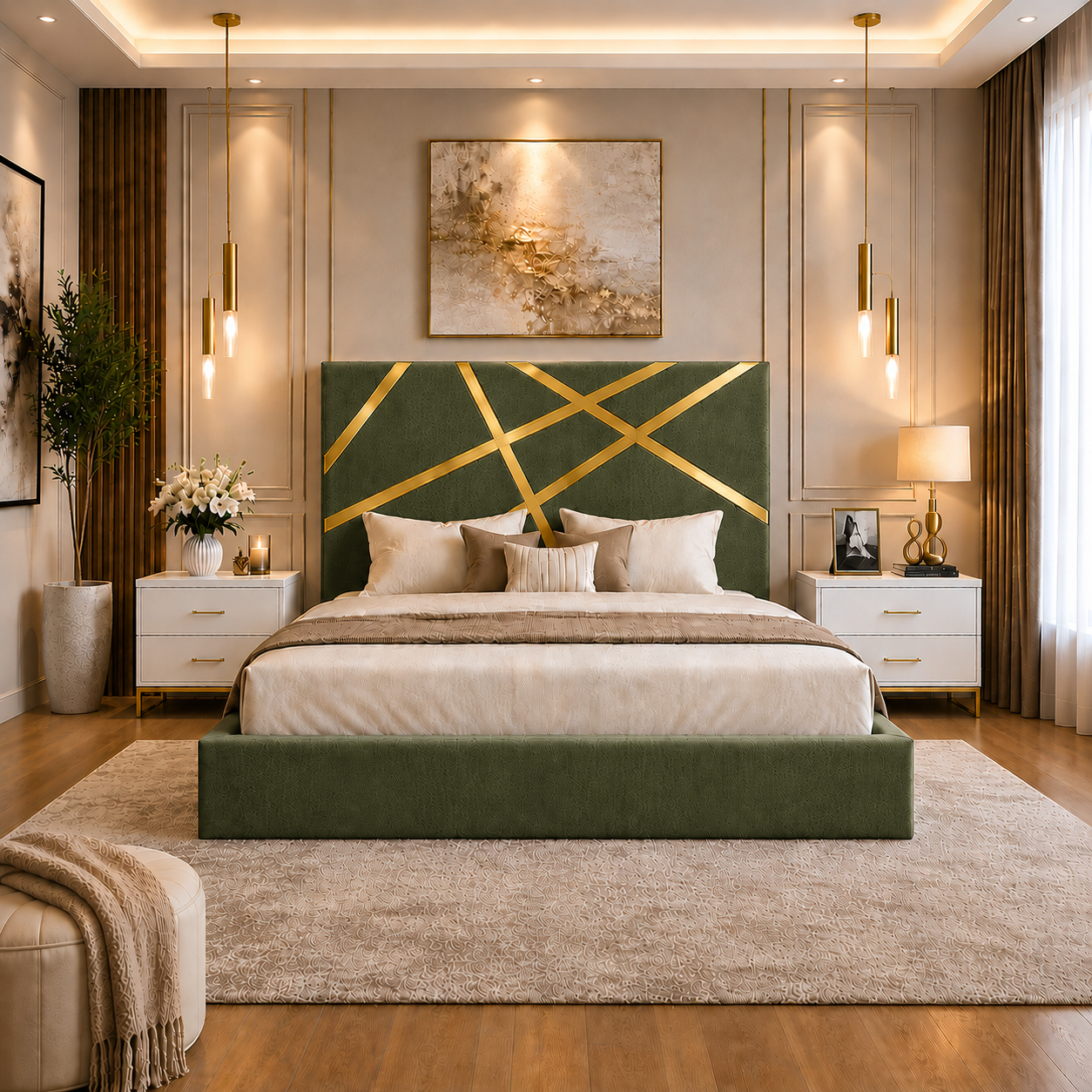 Somna Living Orion Luxury Upholstered Bed Frame with Designer Headboard
