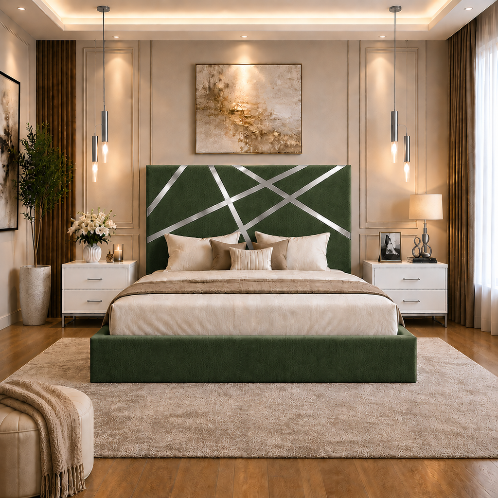Somna Living Orion Luxury Upholstered Bed Frame with Designer Headboard
