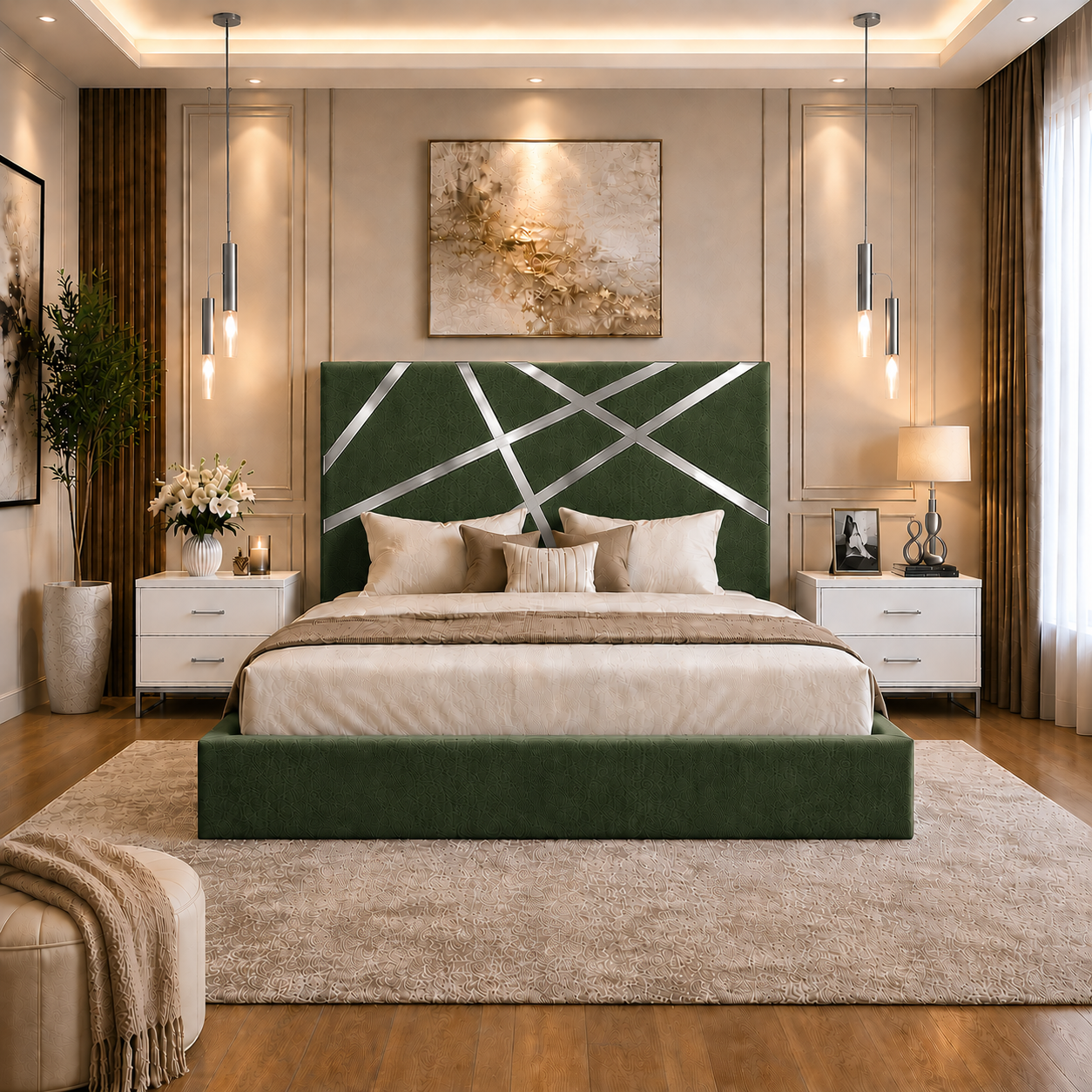 Somna Living Orion Luxury Upholstered Bed Frame with Designer Headboard