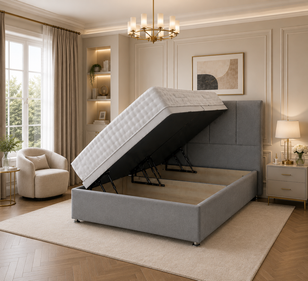 Quad Panel Ottoman Bed Plush Velvet