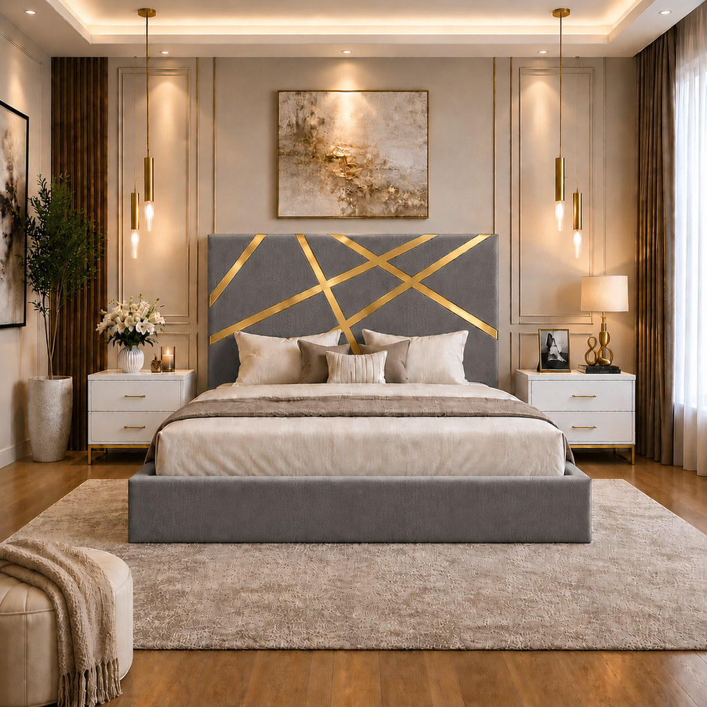 Somna Living Orion Luxury Upholstered Bed Frame with Designer Headboard