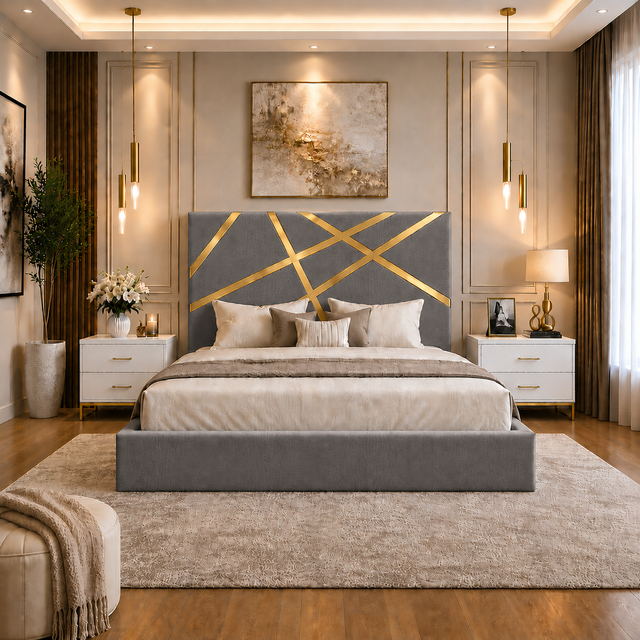 Somna Living Orion Luxury Upholstered Bed Frame with Designer Headboard