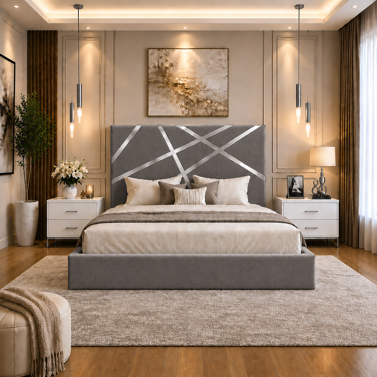 Somna Living Orion Luxury Upholstered Bed Frame with Designer Headboard
