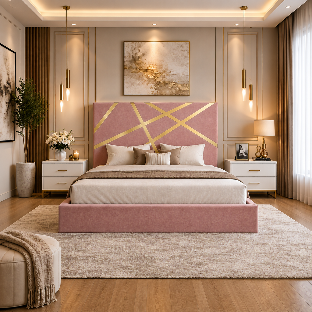 Somna Living Orion Luxury Upholstered Bed Frame with Designer Headboard