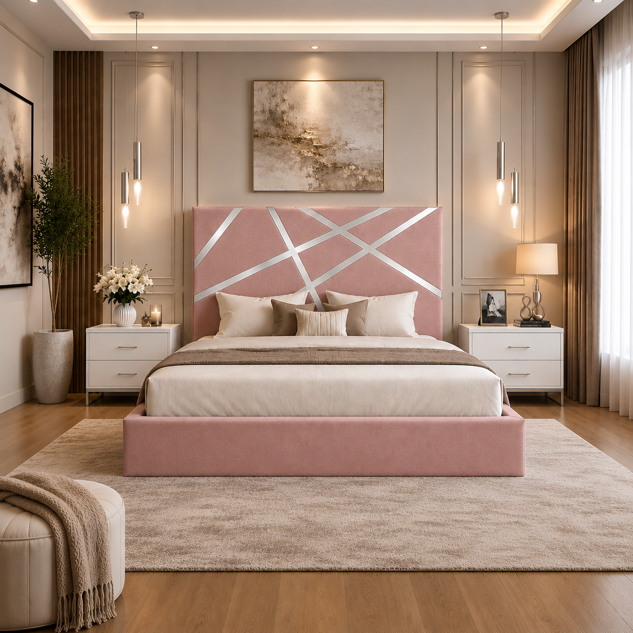 Somna Living Orion Luxury Upholstered Bed Frame with Designer Headboard