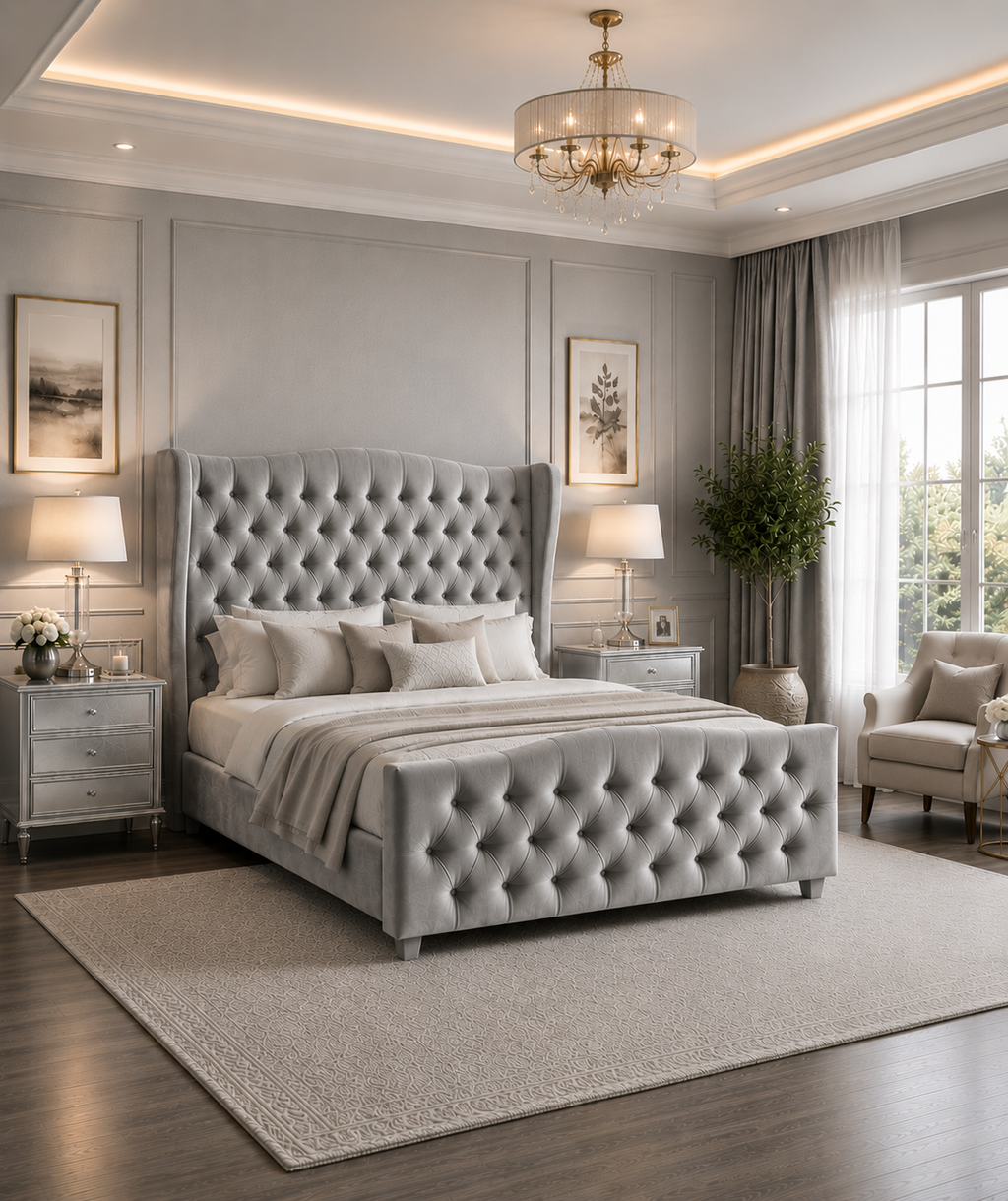 Mayfair Wingback Bedframe Plush Velvet