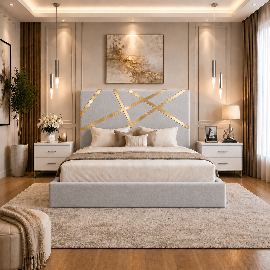 Somna Living Orion Luxury Upholstered Bed Frame with Designer Headboard