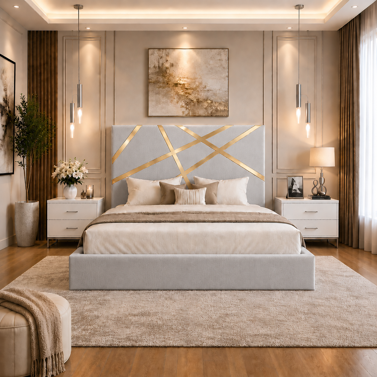 Somna Living Orion Luxury Upholstered Bed Frame with Designer Headboard