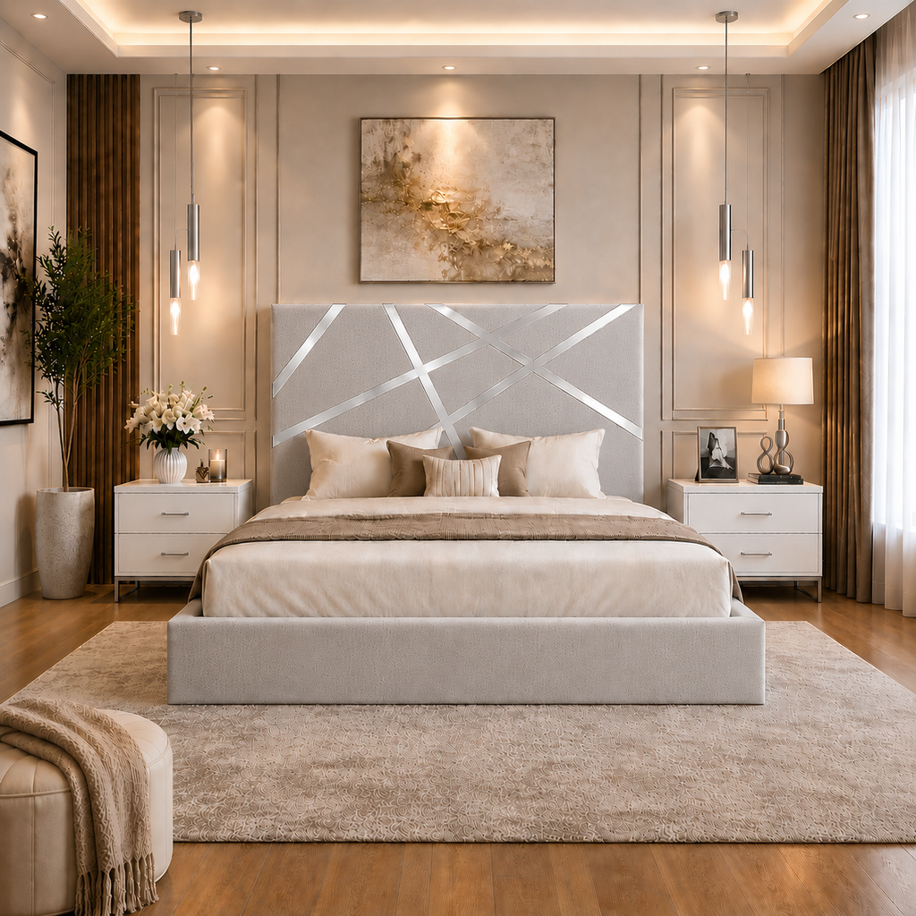Somna Living Orion Luxury Upholstered Bed Frame with Designer Headboard