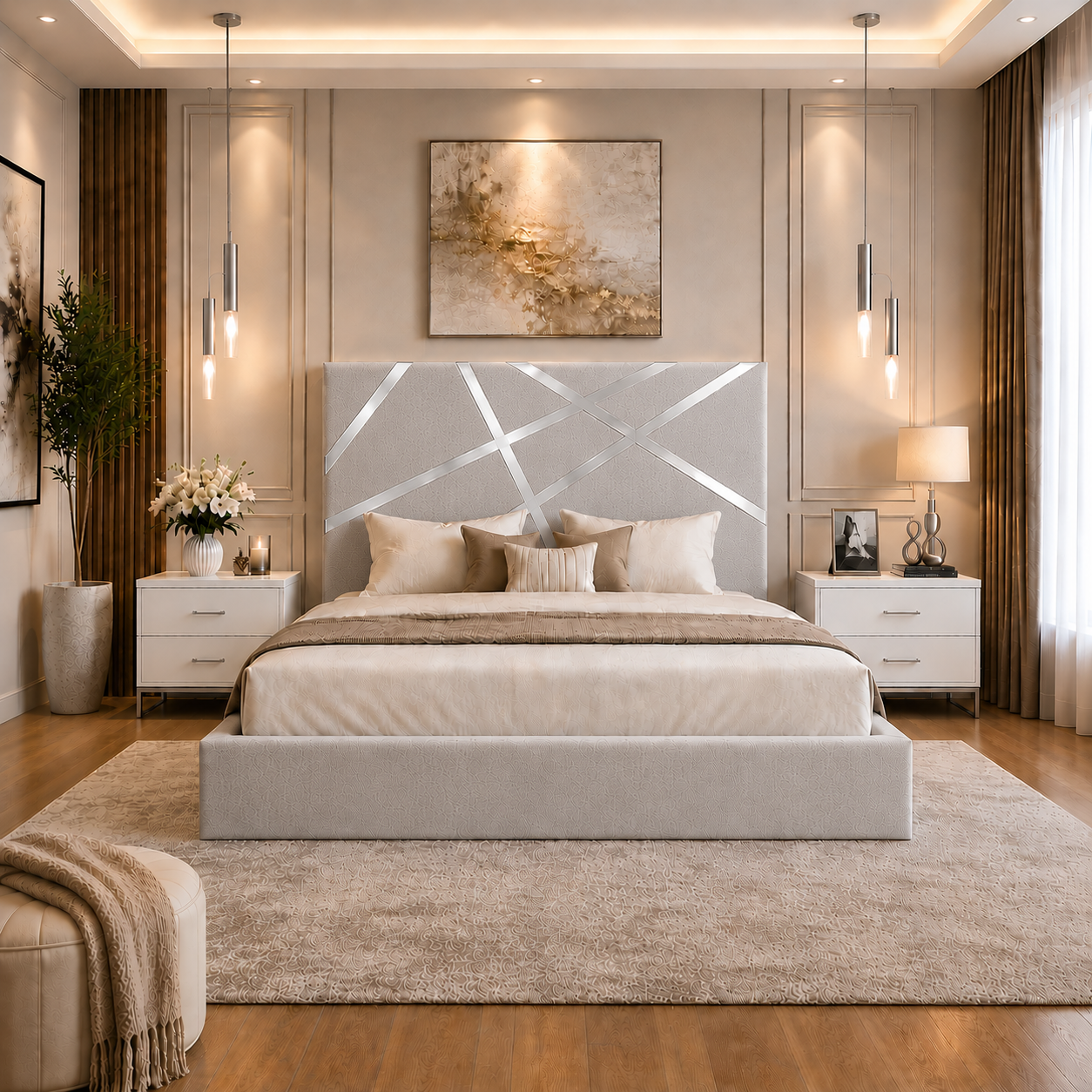 Somna Living Orion Luxury Upholstered Bed Frame with Designer Headboard