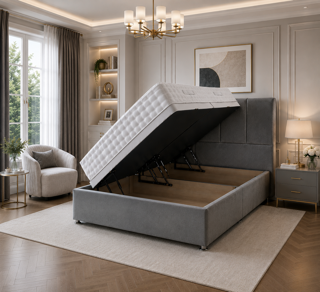 Quad Panel Ottoman Bed Plush Velvet