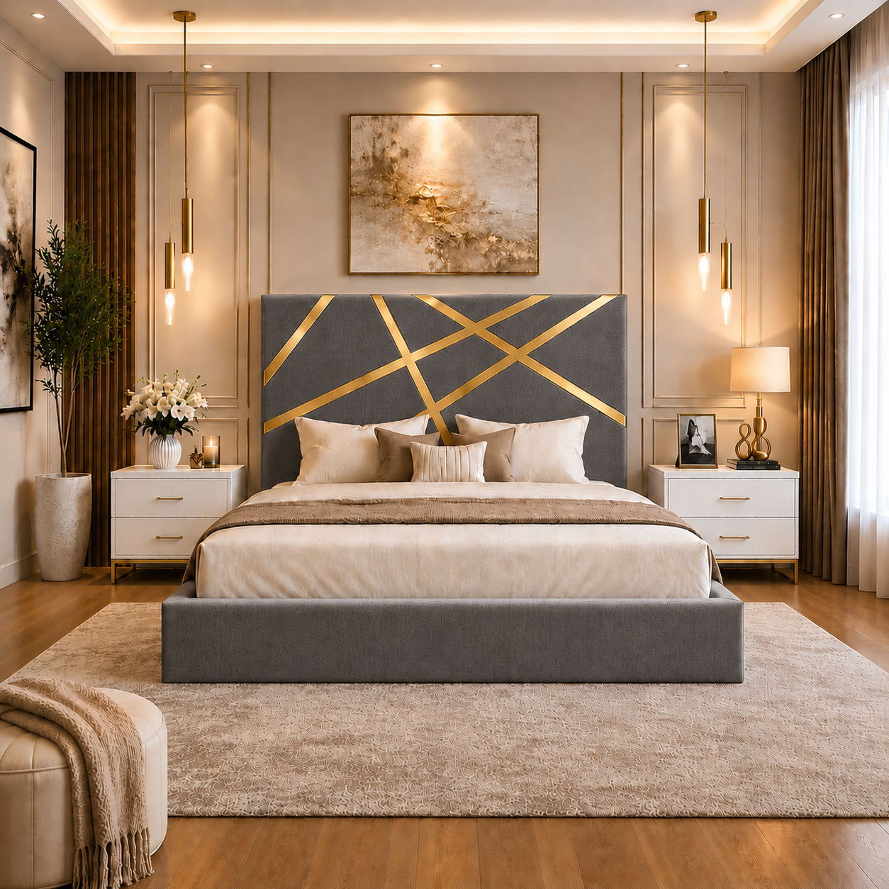 Somna Living Orion Luxury Upholstered Bed Frame with Designer Headboard