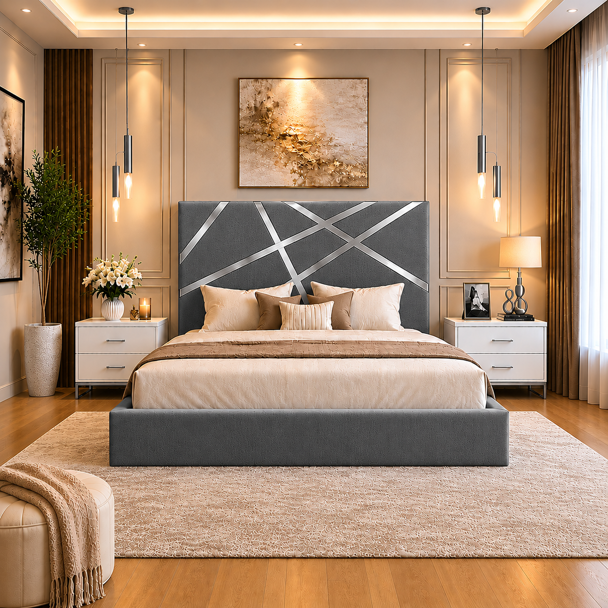 Somna Living Orion Luxury Upholstered Bed Frame with Designer Headboard