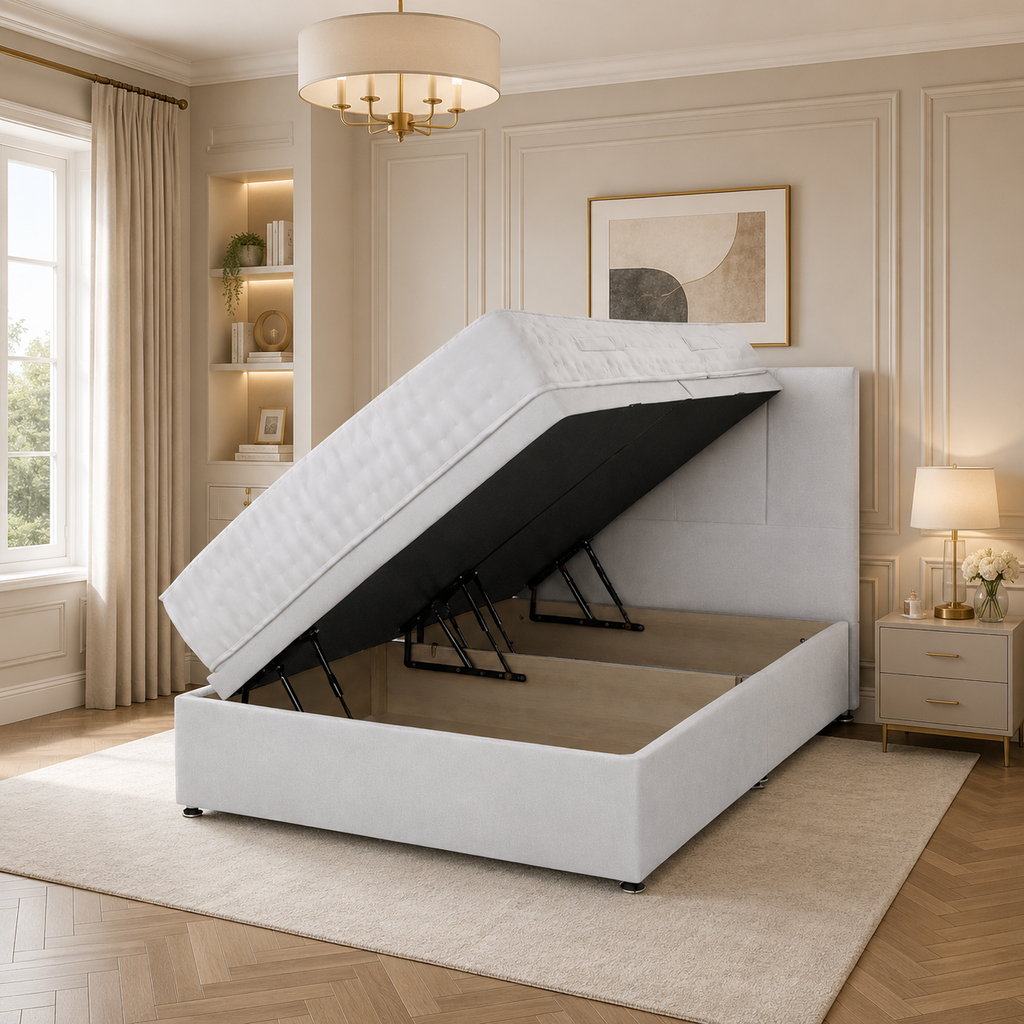 Quad Panel Ottoman Bed Plush Velvet